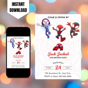 Editable Spidey and his Amazing Friends Invite, Printable Spiderman Invitation, Digital Spin Ghost Spidey Birthday Invitation Template