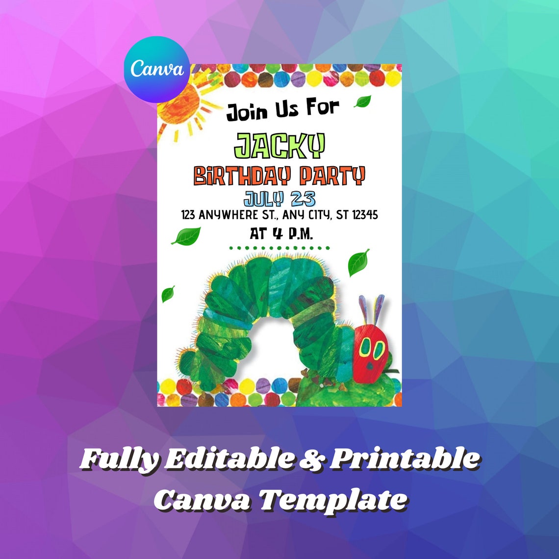 Editable Very Hungry Caterpillar Invitation Digital the Very Etsy