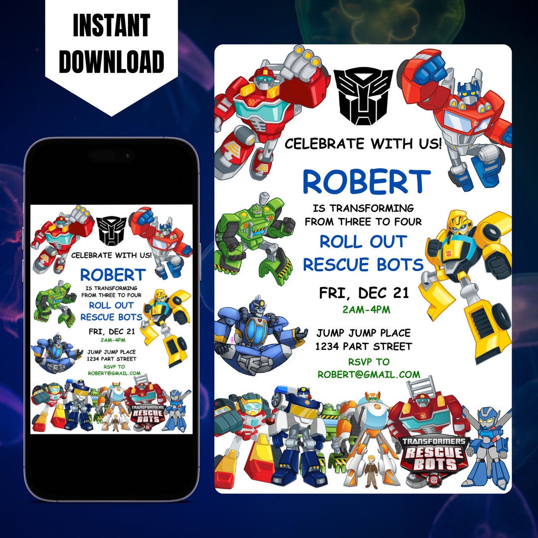 Editable Rescue Bots Invitation Template, Printable Rescue Bots ...
