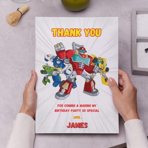 Editable Rescue Bots Transformer Birthday Thank You Card Template ...