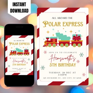 Editable Polar Express Birthday Invitation, Printable Polar Express Train Invitation, Digital ...