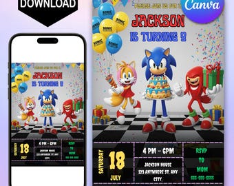 Sonic Birthday Invitation Template, Customizable Digital Invite