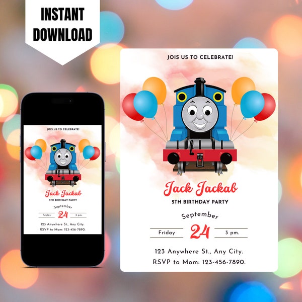 Editable Thomas the Train Birthday Invitation, Printable Thomas the Train Invite, Digital Thomas the Tank Engine Invitation Template