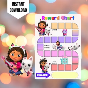 Gabby Dollhouse Reward Chart, druckbare Gabby Verhaltenstabelle, digitale Gabby's Dollhouse Reward Chore Chart, Kids Routine Sticker Chart