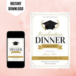 Digital Graduation Dinner Invitation, Editable Graduation Invite, Printable Class of 2024 Party Invite, Graduation Invitation Template