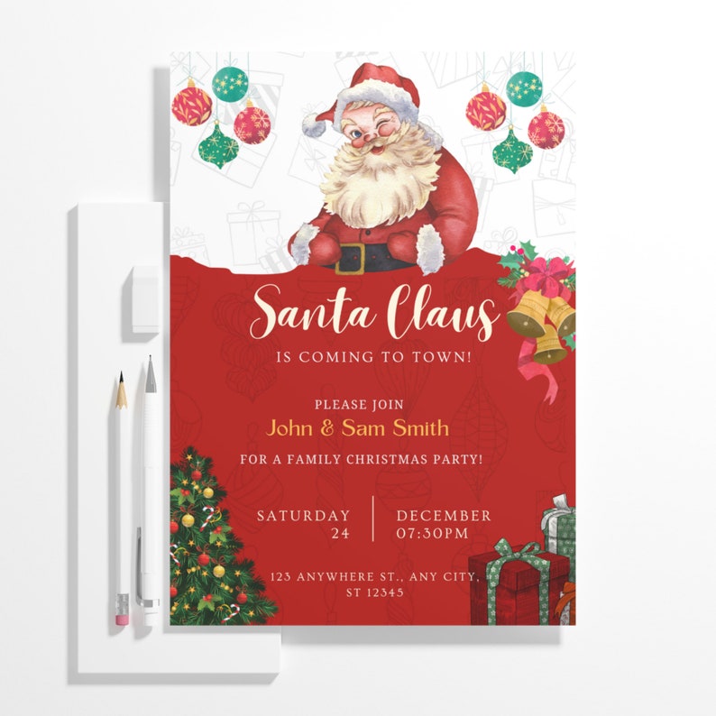 Editable Santa Claus is Coming to Town Invitation Printable - Etsy