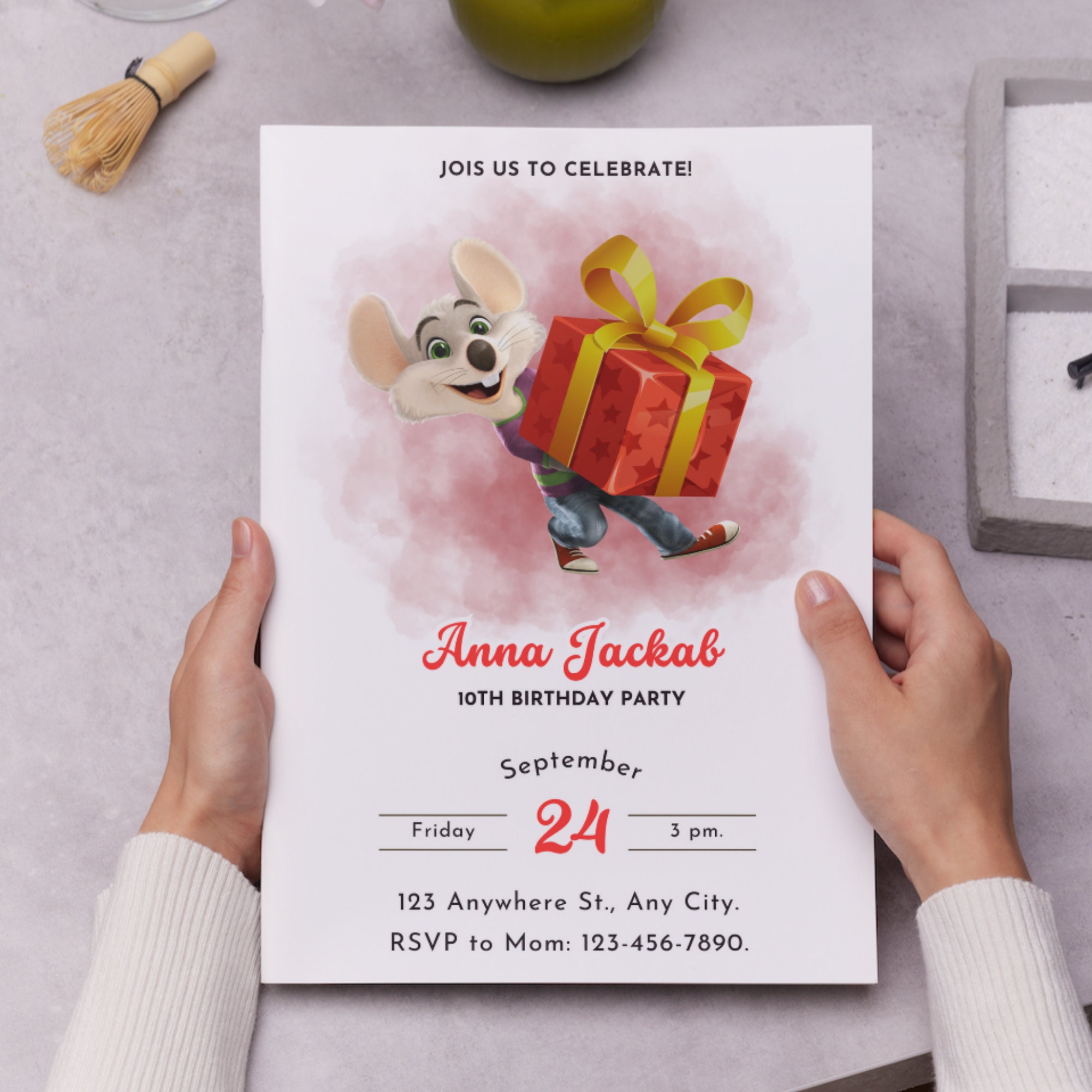Editable Chuck E Cheese Birthday Invitation, Printable Mouse Invite ...