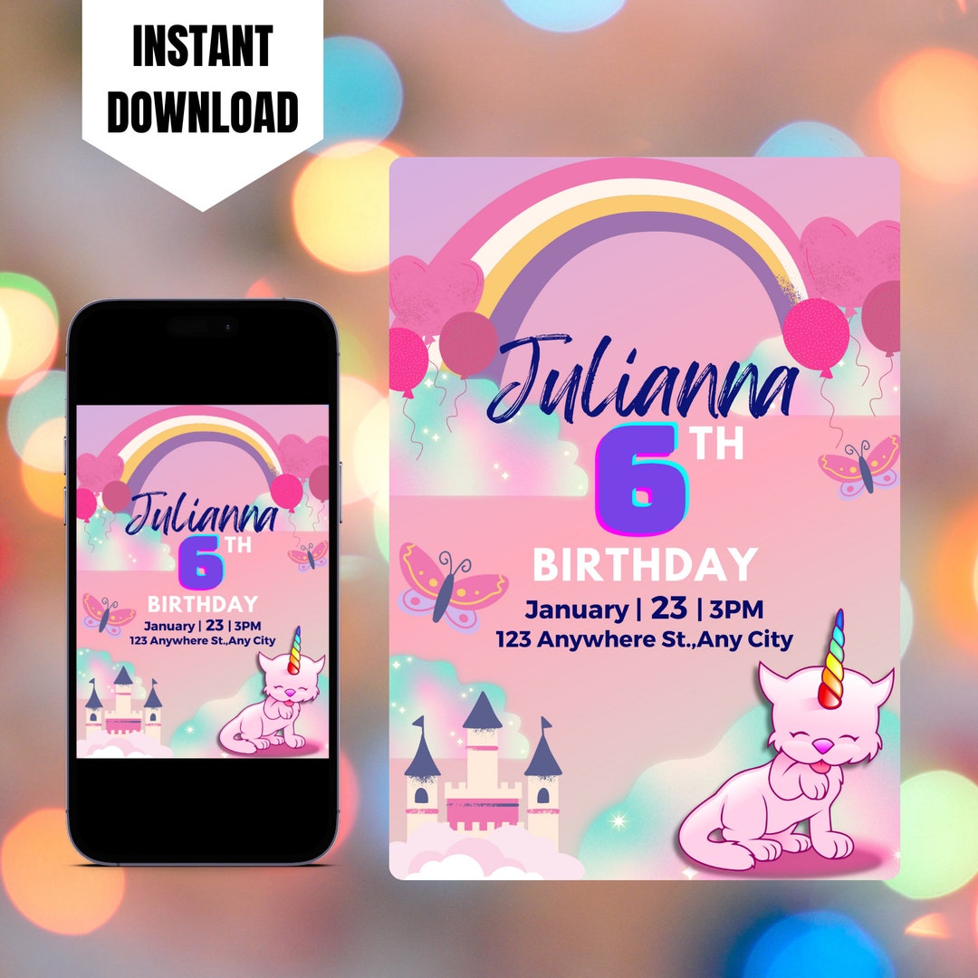 Editable Caticorn Birthday Invite, Printable Caticorn Birthday Party ...
