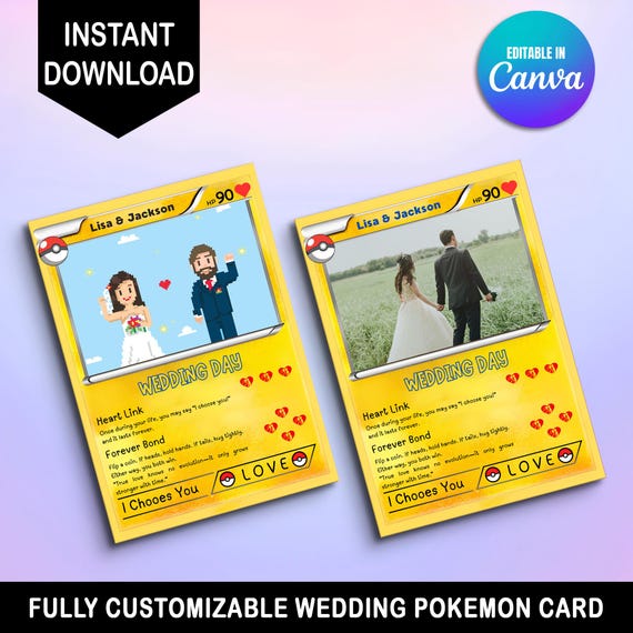 Custom Pokemon Wedding Day Card, Personalized Poke Wedding Card Gift for  Wedding, Wedding Day Pokemon Card Template - Etsy