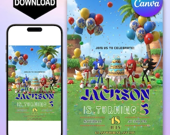 Sonic the Hedgehog Birthday Invitation: Editable Canva Template (5x7)