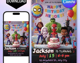 Spidey and Friends Birthday Invitation: Editable Superhero Party