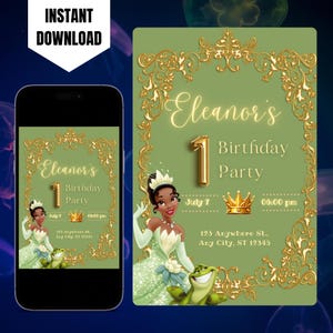 Editable Princess and the Frog Birthday Invitation