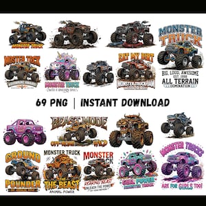 Monster Trucks PNG, Monster Jam Png, Girls Boys T-Shirt Design, Kids Truck Clipart, Off Road Vehicle Digital Download image 1