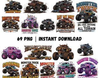 Imágenes PNG de Monster Trucks, Monster Jam PNG, diseño de camisetas para niños y niñas, imágenes prediseñadas de camiones para niños, descarga digital de vehículos todoterreno