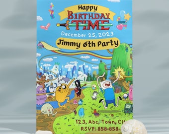 Editable Adventure Time Invitation, Digital Adventure Time Birthday Invite, Printable Adventure Time Party Invitations Canva Template