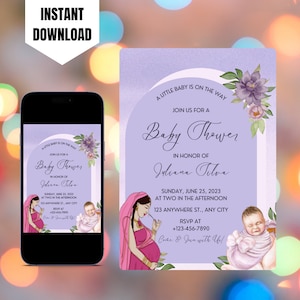 Indian Baby Shower Invite, Seemantham, Valaikappu, Godh Bharai Invitation Canva Digital Template