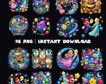 Super Mario Galaxy PNG, Mario Clipart, Gamer T-Shirt Design (Instant Download)