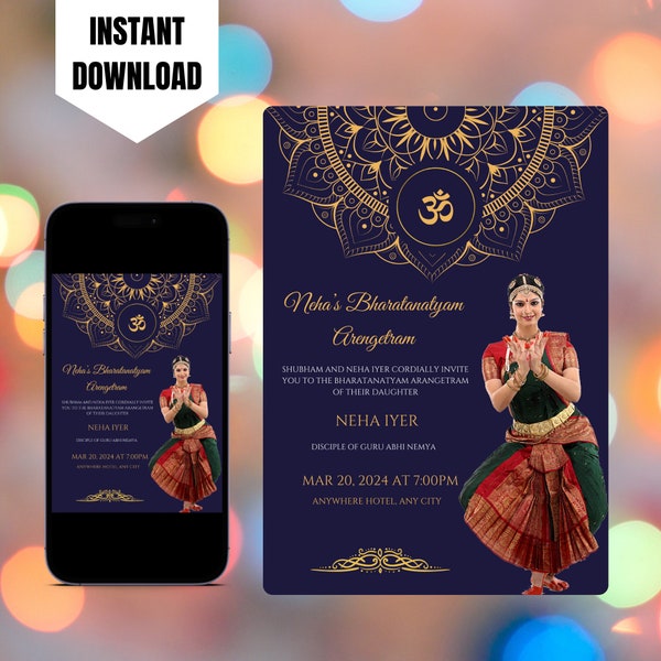 Editable Arangetram Invitation Template, Printable Indian Classical Dance Invitation, Bharatanatyam Arangetram Invite, Dance Recital Invite