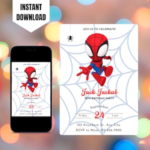 Invito Spidey modificabile, invito stampabile Spidey e i suoi fantastici amici, modello di invito digitale per il compleanno di Spidey, invito di Spiderman
