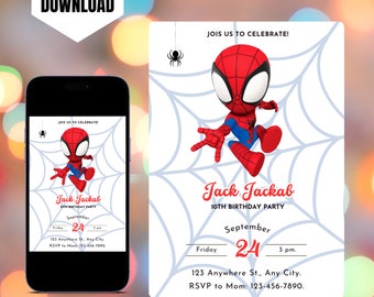 Editable Spidey Invite, Printable Spidey and his Amazing Friends Invite, Digital Spidey Birthday Invitation Template, Spiderman Invitation