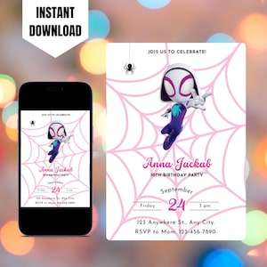 Editable Ghost Spidey Birthday Invitation, Printable Spidey and his Amazing Friends Invite, Digital Spiderman Invitation Template