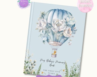Digital Baby Journal - libro para bebés imprimible, libro de recuerdos para nuevas mamás - Personalice e imprima este hermoso recuerdo - Diseño de tema azul