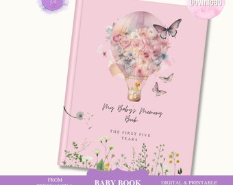 Digital Baby Journal - Libro de bebé imprimible, Libro de recuerdos para nuevas mamás - Personaliza e imprime este hermoso recuerdo - Tema rosa