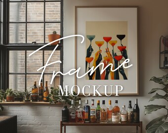 Barwagenlijst PSD-mockupdownload, Scandinavisch modern minimaal loftinterieur, lege enkele dunne verticale houten poster kunst aan de muur