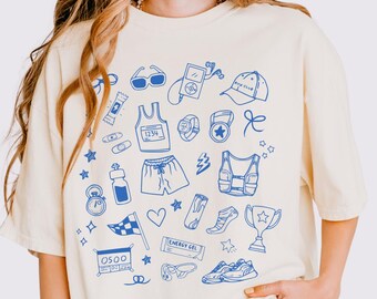 Cute Running Doodle Shirt, Running Gifts, 5K 10K Half Marathon Runner T-shirt, Race Completion Running Motivation Training Gift, Runner Tee