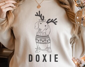Dachshund Christmas Shirt, Cute Dachshund Sweatshirt, Funny Doxie Raindeer Sweater, Dachshund Owner Gift, Christmas Dachshund Dog Mama Gift
