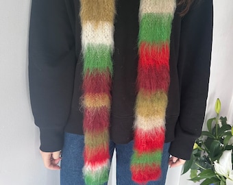 Handknit Christmas Scarf Mohair Handknitted Striped Mohair Scarf Skinny Christmas Scarf Knit Winter Accessory Christmas Handmade Gift to Mum