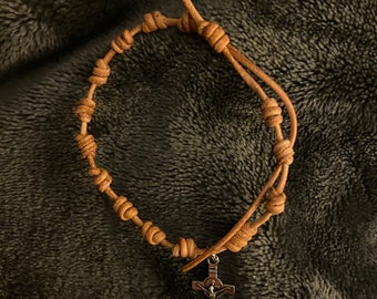 Knotted Leather Rosary Bracelet