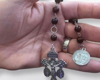 Blood Sandalwood Tenner Rosary, Indulgence Crucifix, Miraculous Medal & St. Benedict, Catholic Unisex Gift, Confirmation Keepsake