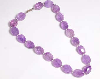 Amethyst Faceted Bead Necklace 681.40ct Natural Purple Gemstone Statement Strand 925 Silver Clasp