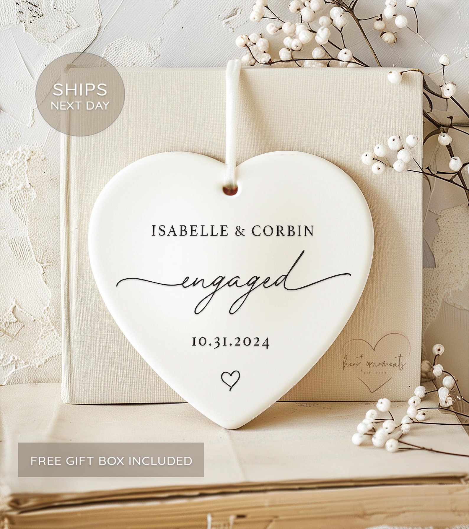 Engaged Ornament 2026 - Custom Engagement Ornament with Names & Date - Personalized Wedding Ornament