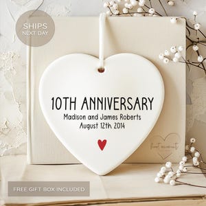 Tenth Anniversary Gift 2025 - Personalized 10th Anniversary Gift with Names and Date - Custom Tenth Wedding Anniversary Christmas Ornament