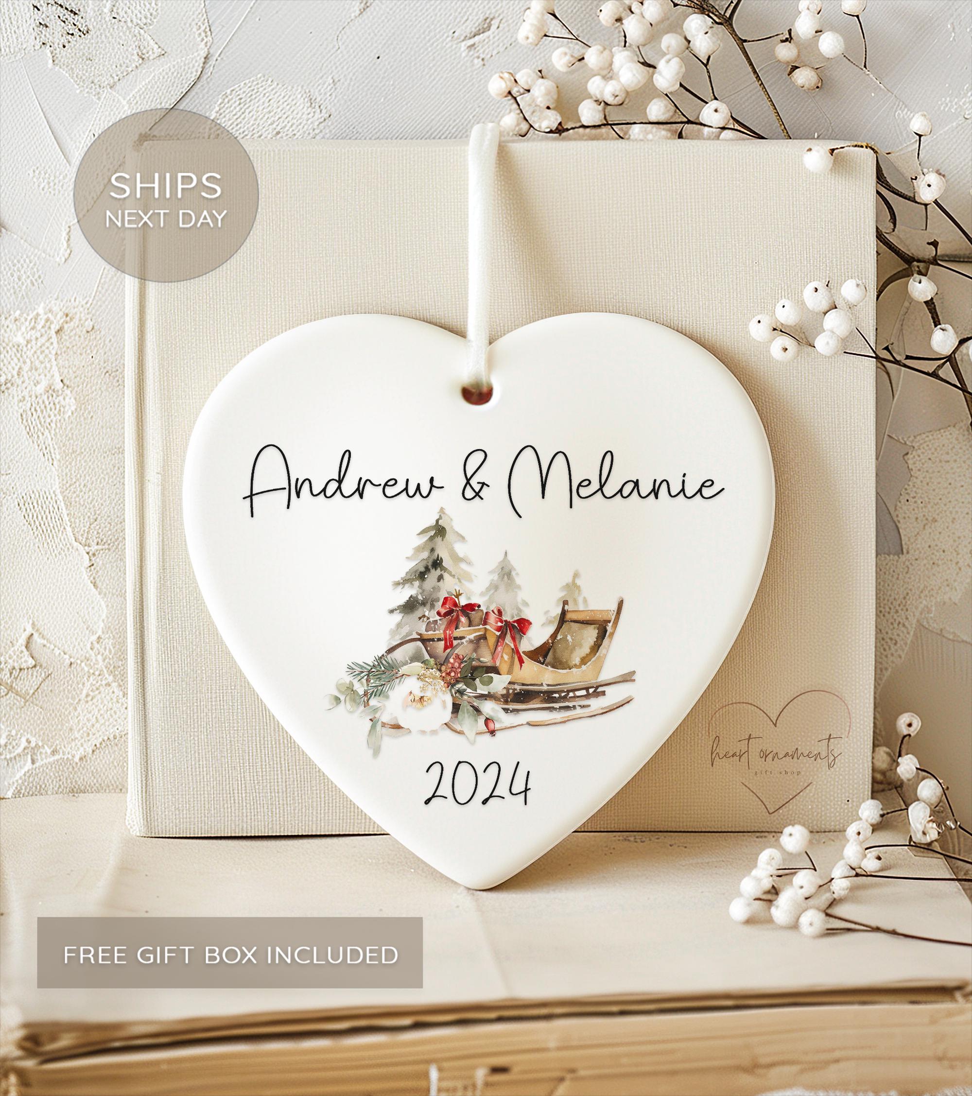 Engaged Ornament with Names and Date 2025 - Personalized Engaged Christmas Ornament - Custom Engagement Gift - Married Names Ornament