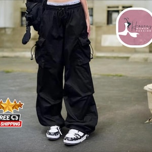 Y2K Streetwear Cargo Pants | Casual Vintage Wide-Leg Trousers | Women's Joggers with Big Pockets | Oversized Baggy Sweatpants