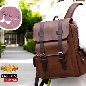 Grand sac à dos en cuir | Porte-ordinateur portable spacieux | Cartable tendance pour adolescent garçon | Sac à dos quotidien durable | Sac de voyage fonctionnel