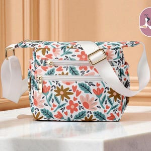 Floral Crossbody Shoulder Bag | Lightweight Waterproof Nylon Purse | Zipper Pocket Travel Handbag | Daily Casual Style for Women