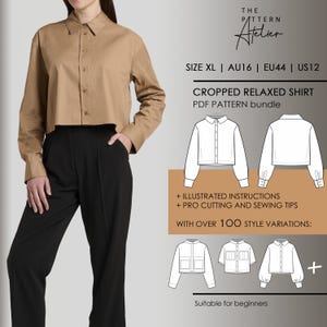 Cropped Shirt PDF digital sewing pattern BUNDLE – with over 100 possible style variations [[ Size XL | AU16 | EU44 | US12 ]]