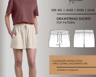 Relaxed Drawstring Shorts PDF digital sewing pattern [[ SIZE 4XL | AU22 | EU50 | US18 ]]