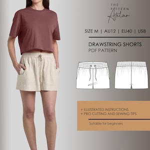 Relaxed short met trekkoord PDF digitaal naaipatroon [[ MAAT M | AU12 | EU40 | US8 ]]