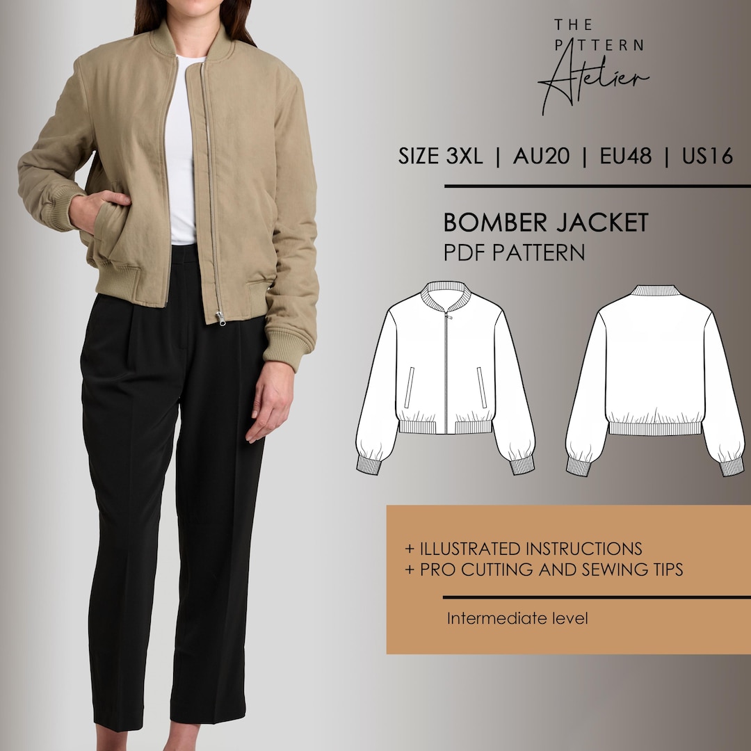 Bomber Jacket PDF Digital Sewing Pattern [[ SIZE 3XL | AU20 | EU48 ...