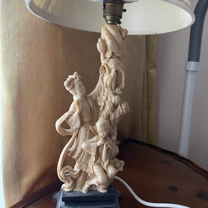 Carved Alabaster Table Lamp by A Santini (Italy)