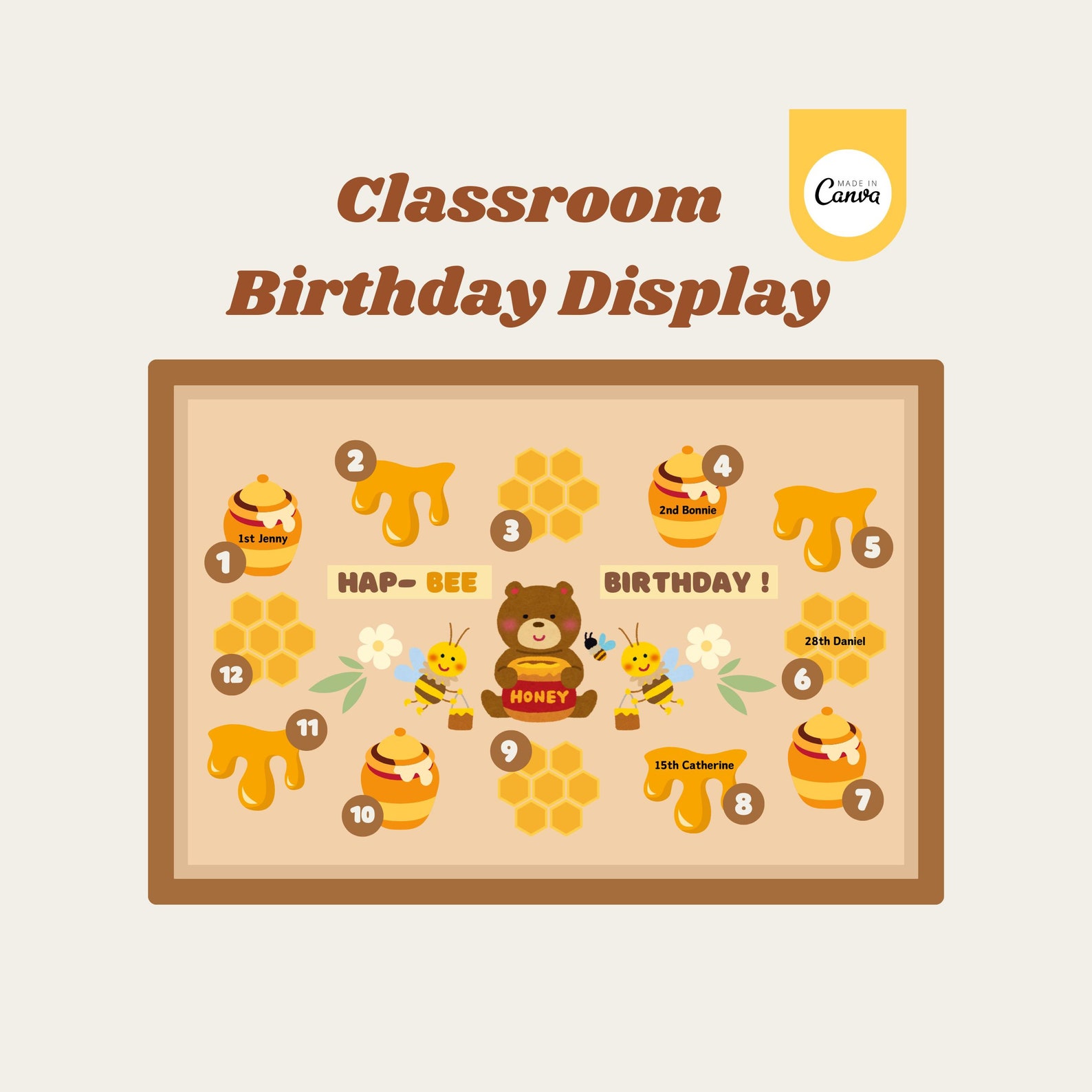 Honey Bee Themed Classroom Birthday Display, Birthday Bulletin Board ...