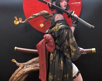 Estatua de samurái Oni Demon - Figura a escala 1/6 pintada a mano - Mitología japonesa / Fantasía oscura coleccionable