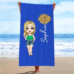 Custom Cartoon Women Girl Beach Towel