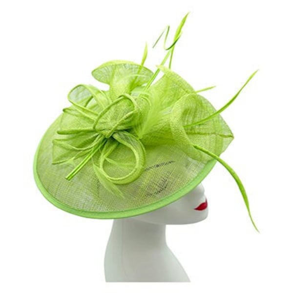 Lime green Fascinator Sinamay made Round headband and clip with feathers & Flower Detailing Hatinator