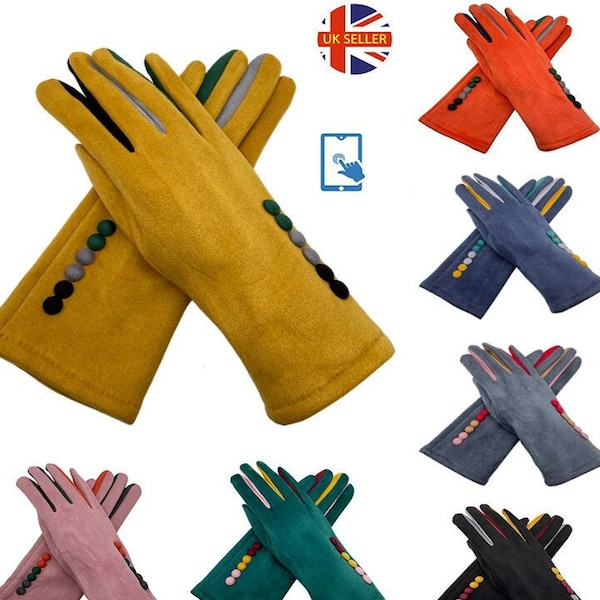 Gants à boutons pour femmes, gants multicolores pour écran tactile, gants d'hiver chauds et doux doublés de polaire, gants thermiques de luxe pour doigts, taille unique